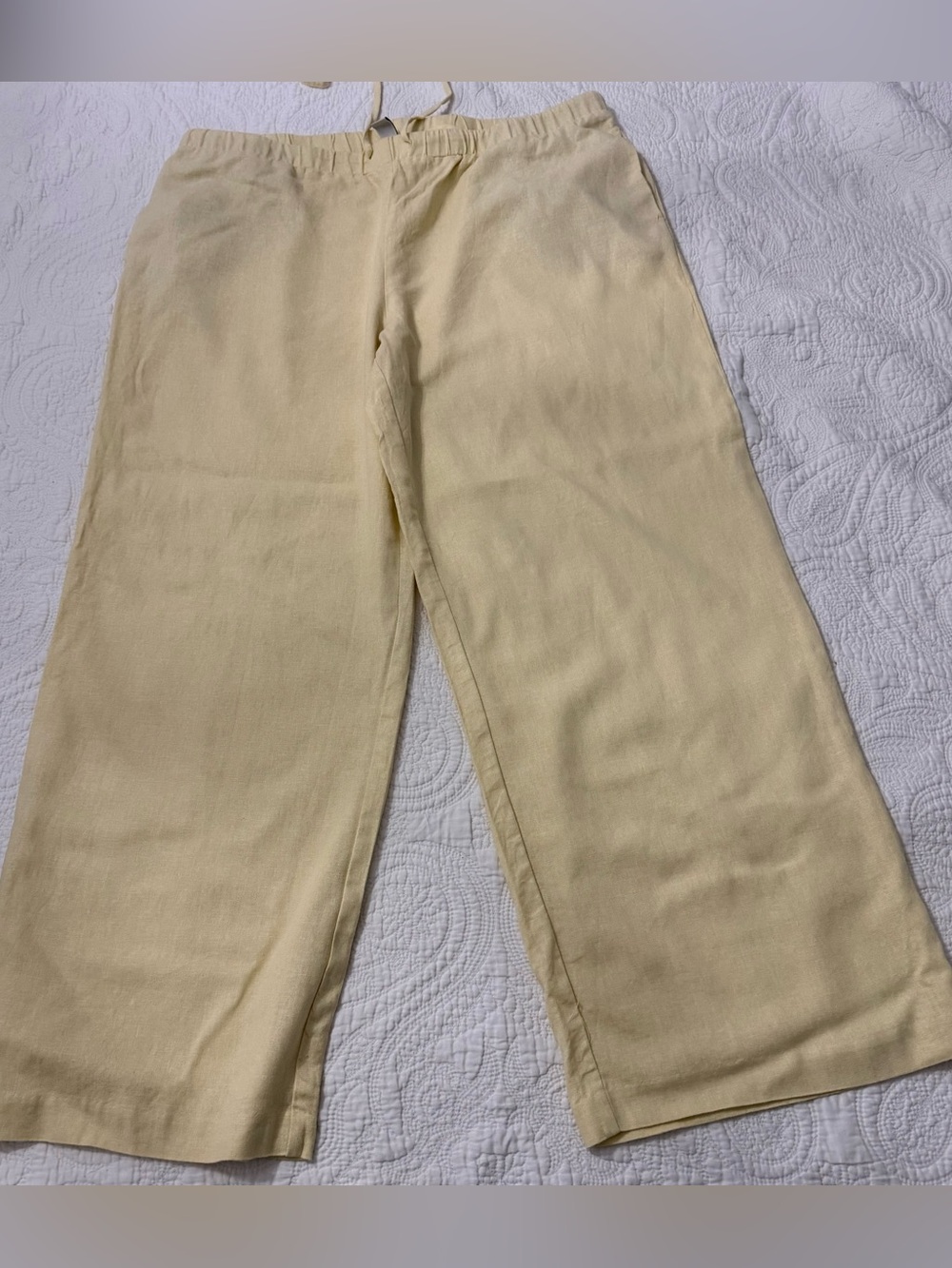 Joie Pastel Yellow Wide-Leg Linen-Blend Pants - Picture 2 of 7